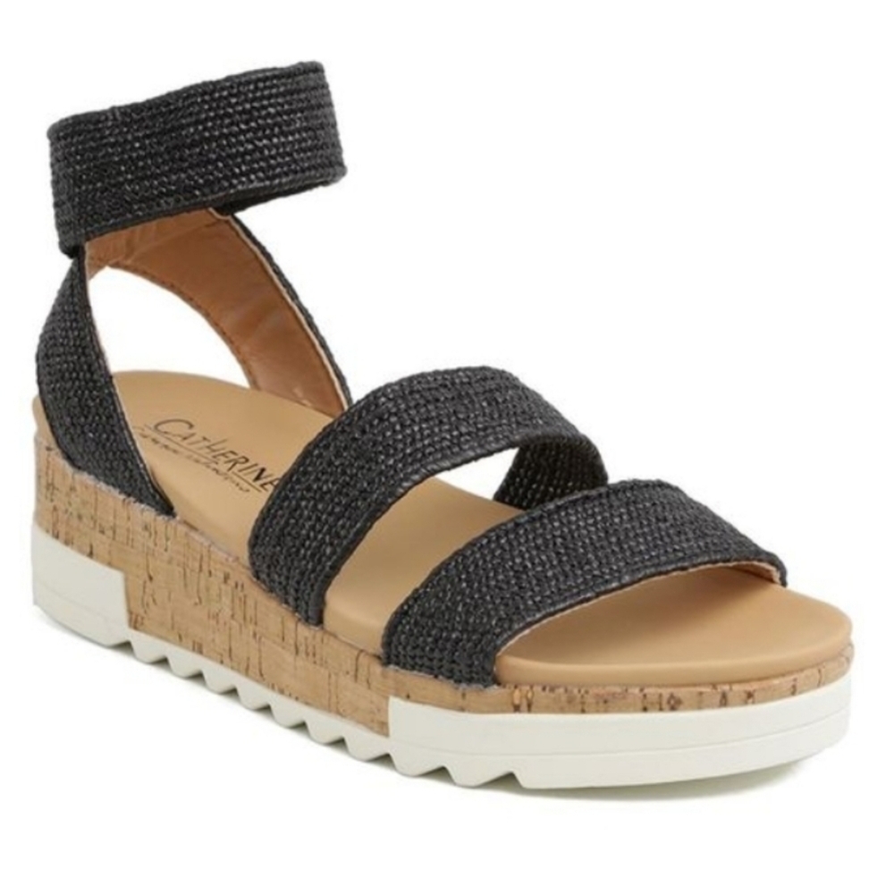 Catherine Malandrino Black Davina Strappy Wedge Sandals Size 6.5
